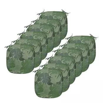 Подушки на обеденный стул ABAKUHAUS Forest Green, камуфляжные пальмовые листья, декоративная водонепроницаемая подушка с ремнями для кухонных сидений, 40 см x 40 см — упаковка из 12 шт., Wise Green Light Green, зеленый