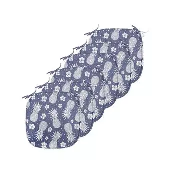 Подушки на обеденный стул ABAKUHAUS Fruit, ананасовое цветочное вино, декоративная водонепроницаемая подушка с ремнями для кухонных сидений, 40 см x 40 см — упаковка из 6 шт., лавандово-белый
