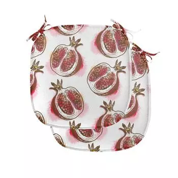 Подушки на обеденный стул ABAKUHAUS Fruit, цветущий гранат, декоративная водонепроницаемая подушка с ремнями для кухонных сидений, 40 см x 40 см — упаковка из 2 шт., красный, янтарно-коричневый, пудрово-розовый