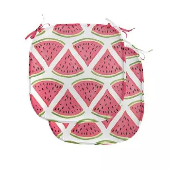 Подушки на обеденный стул ABAKUHAUS Fruit, семя арбуза, декоративная водонепроницаемая подушка с ремнями для кухонных сидений, 40 см x 40 см — упаковка из 2 шт., темно-кораллово-зеленый папоротник