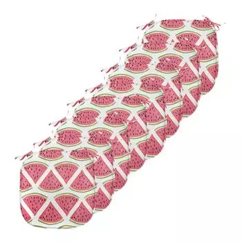 Подушки на обеденный стул ABAKUHAUS Fruit, семя арбуза, декоративная водонепроницаемая подушка с ремнями для кухонных сидений, 40 см x 40 см — упаковка из 8 шт., темно-кораллово-зеленый папоротник