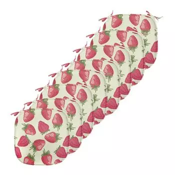 Подушки на обеденный стул ABAKUHAUS Fruit, Strawberry Vivid Food, декоративная водонепроницаемая подушка с ремнями для кухонных сидений, 40 x 40 см — упаковка из 8 шт., оливково-зеленый, красный, яичная скорлупа