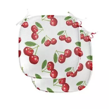 Подушки на обеденный стул ABAKUHAUS Fruit, узор вишни, декоративная водонепроницаемая подушка с ремнями для кухонных сидений, 40 см x 40 см — упаковка из 2 шт., ярко-белый зеленый