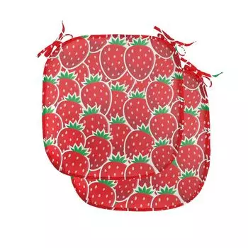 Подушки на обеденный стул ABAKUHAUS Fruit, Yummy Strawberry Botany, декоративная водонепроницаемая подушка с ремнями для кухонных сидений, 40 x 40 см — упаковка из 2 шт., Red Hunter Green, красный