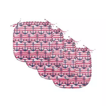 Подушки на обеденный стул ABAKUHAUS Harbour Stripe, синие якоря, декоративная водонепроницаемая подушка с ремнями для кухонных сидений, 40 см x 40 см — упаковка из 4 шт., темно-синий, пурпурно-белый