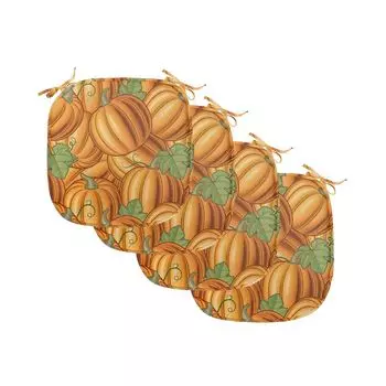 Подушки на обеденный стул ABAKUHAUS Harvest, яркие цветные тыквы, декоративная водонепроницаемая подушка с ремнями для кухонных сидений, 40 см x 40 см — упаковка из 4 шт., оранжево-зеленый, коричневый