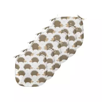Подушки на обеденный стул ABAKUHAUS Hedgehog, мультяшные дикобразы, декоративная водонепроницаемая подушка с ремнями для кухонных сидений, 40 см x 40 см — упаковка из 6 шт., светло-коричневый карамельно-белый