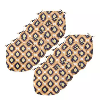 Подушки на обеденный стул ABAKUHAUS Ikat, яркий индонезийский геометрический узор, декоративная водонепроницаемая подушка с ремнями для кухонных сидений, 40 см x 40 см — упаковка из 12 шт., цвет оранжево-желтый индиго