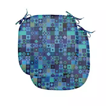 Подушки на обеденный стул ABAKUHAUS Indigo, дизайн в стиле игральных карт, декоративная водонепроницаемая подушка с ремнями для кухонных сидений, 40 см x 40 см — упаковка из 2 шт., зеленый папоротник фиолетовый, синий
