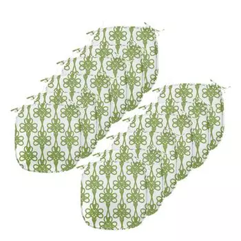 Подушки на обеденный стул ABAKUHAUS Irish, переплетенные клеверы, декоративная водонепроницаемая подушка с ремнями для кухонных сидений, 40 см x 40 см — упаковка из 12 шт., кремово-зеленый