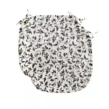 Подушки на обеденный стул ABAKUHAUS Leaf, монохромный узор в виде прокрутки, декоративная водонепроницаемая подушка с ремнями для кухонных сидений, 40 см x 40 см — упаковка из 2 шт., черный кремовый