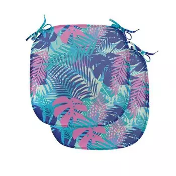 Подушки на обеденный стул ABAKUHAUS Leaf, яркая островная флора, декоративная водонепроницаемая подушка с ремнями для кухонных сидений, 40 см x 40 см — упаковка из 2 шт., бирюзовый темно-синий