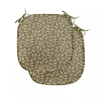 Подушки на обеденный стул ABAKUHAUS Leaves, антикварные лиственные ветви, декоративная водонепроницаемая подушка с ремнями для кухонных сидений, 40 см x 40 см — упаковка из 2 шт., бледно-коричневый цвет хаки