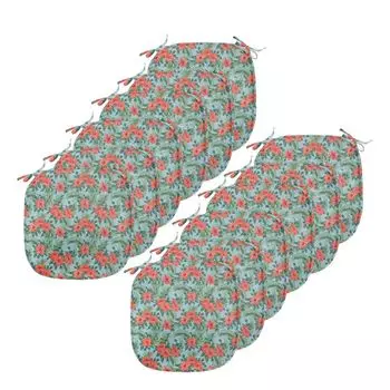 Подушки на обеденный стул ABAKUHAUS Luau, Summer Aloha Flourish, декоративная водонепроницаемая подушка с ремнями для кухонных сидений, 40 см x 40 см — упаковка из 12 шт., ярко-красный светло-синий