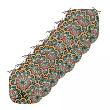 Подушки на обеденный стул ABAKUHAUS Mandala, этнические цветы пейсли, декоративная водонепроницаемая подушка с ремнями для кухонных сидений, 40 см x 40 см — упаковка из 8 шт., цвет морской пены календулы красный, черный