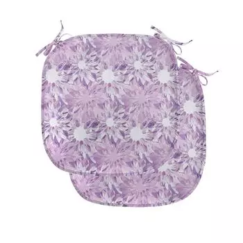 Подушки на обеденный стул ABAKUHAUS Mauve, цифровой цветочный дизайн, декоративная водонепроницаемая подушка с ремнями для кухонных сидений, 40 см x 40 см — упаковка из 2 шт., сиреневый и лавандовый, розовый
