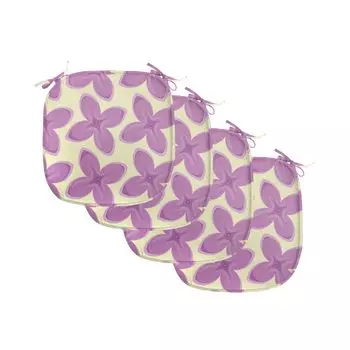 Подушки на обеденный стул ABAKUHAUS Mauve, свежие цветочные бутоны, декоративная водонепроницаемая подушка с ремнями для кухонных сидений, 40 см x 40 см — упаковка из 4 шт., фиолетово-желтый, розовый