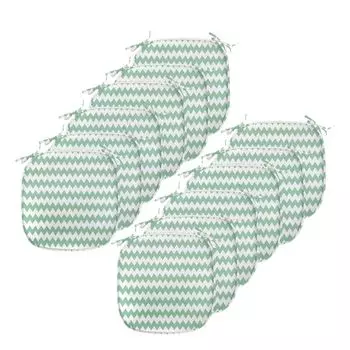 Подушки на обеденный стул ABAKUHAUS Mint, современная декоративная водонепроницаемая подушка Zig Zag Twisty с ремнями для кухонных сидений, 40 см x 40 см — упаковка из 12 шт., нефритовый зеленый белый