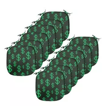 Подушки на обеденный стул ABAKUHAUS Money, рисунок доллара в пиксельном стиле, декоративная водонепроницаемая подушка с ремнями для кухонных сидений, 40 см x 40 см — упаковка из 12 шт., салатовый, темно-зеленый