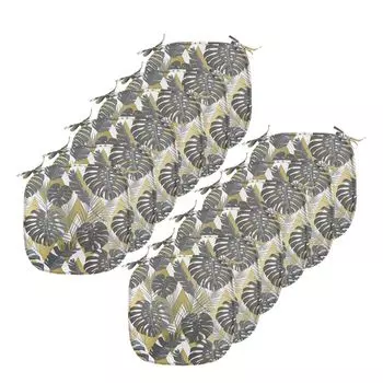 Подушки на обеденный стул ABAKUHAUS Monstera Leaf, современный стиль Aloha, декоративная водонепроницаемая подушка с ремнями для кухонных сидений, 40 см x 40 см — упаковка из 12 шт., цвет «кока-серый» и хаки, зеленый