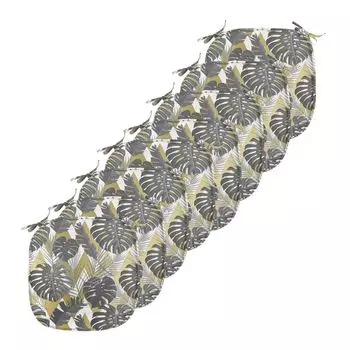Подушки на обеденный стул ABAKUHAUS Monstera Leaf, современный стиль Aloha, декоративная водонепроницаемая подушка с ремнями для кухонных сидений, 40 см x 40 см — упаковка из 8 шт., цвет «кока-серый» и хаки, зеленый