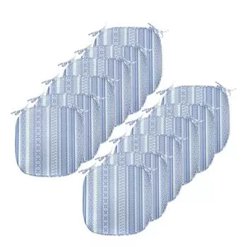 Подушки на обеденный стул ABAKUHAUS Nordic, геометрический шевронный цветок, декоративная водонепроницаемая подушка с ремнями для кухонных сидений, 40 см x 40 см — упаковка из 12 шт., светло-голубой и синий
