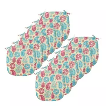Подушки на обеденный стул ABAKUHAUS Paisley, цветочный дизайн, декоративная водонепроницаемая подушка с ремнями для кухонных сидений, 40 см x 40 см — упаковка из 12 шт., бирюзово-розовый кремовый цвет
