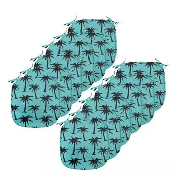Подушки на обеденный стул ABAKUHAUS Palm, силуэты на синем, декоративная водонепроницаемая подушка с ремнями для кухонных сидений, 40 см x 40 см — упаковка из 12 шт., бирюзово-черный, зеленый