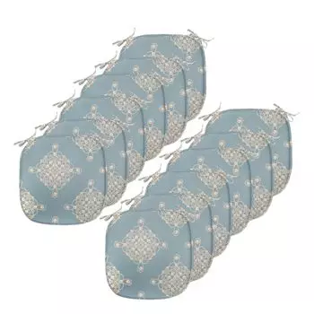 Подушки на обеденный стул ABAKUHAUS Pearls, симметричный узел-сайлот, декоративная водонепроницаемая подушка с ремнями для кухонных сидений, 40 см x 40 см — упаковка из 12 шт., бледно-сланцево-голубой, коричневый