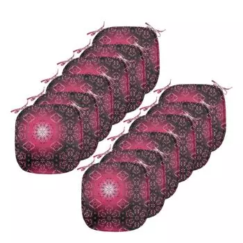 Подушки на обеденный стул ABAKUHAUS Purple Mandala, этническая декоративная водонепроницаемая подушка с ремнями для кухонных сидений, 40 см x 40 см — упаковка из 12 шт., темно-бордовый розовый, коричневый