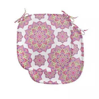 Подушки на обеденный стул ABAKUHAUS Purple Mandala, Lotus Essence, декоративная водонепроницаемая подушка с ремнями для кухонных сидений, 40 см x 40 см — упаковка из 2 шт., лаймово-зеленый, фуксия