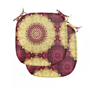 Подушки на обеденный стул ABAKUHAUS Purple Mandala, искусство старого барокко, декоративная водонепроницаемая подушка с ремнями для кухонных сидений, 40 см x 40 см — упаковка из 2 шт., темно-бордовый цвет