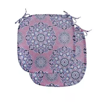 Подушки на обеденный стул ABAKUHAUS Purple Mandala, восточные линии, декоративная водонепроницаемая подушка с ремнями для кухонных сидений, 40 см x 40 см — упаковка из 2 шт., бледно-голубая сушеная роза, синий