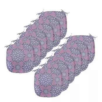 Подушки на обеденный стул ABAKUHAUS Purple Mandala, восточные линии, декоративная водонепроницаемая подушка с ремнями для кухонных сидений, 40 см x 40 см — упаковка из 12 шт., бледно-голубая сушеная роза, синий