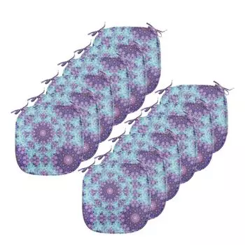 Подушки на обеденный стул ABAKUHAUS Purple Mandala, фрактальная мозаика, декоративная водонепроницаемая подушка с ремнями для кухонных сидений, 40 см x 40 см — упаковка из 12 шт., небесно-фиолетовый, синий