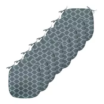 Подушки на обеденный стул ABAKUHAUS Quatrefoil, линии античной формы, декоративная водонепроницаемая подушка с ремнями для кухонных сидений, 40 см x 40 см — упаковка из 8 шт., синий, серый, голубой, светло-синий