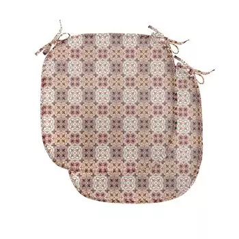 Подушки на обеденный стул ABAKUHAUS Quatrefoil, Vintage Clover East, декоративная водонепроницаемая подушка с ремнями для кухонных сидений, 40 см x 40 см — упаковка из 2 шт., зеленый белый