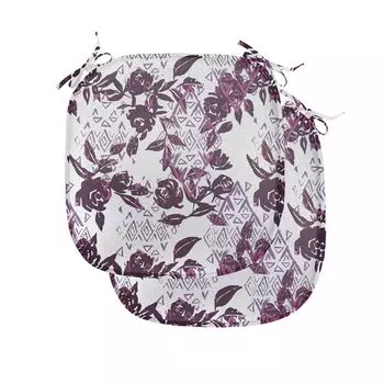 Подушки на обеденный стул ABAKUHAUS Rose, акварель, геометрическое искусство, декоративная водонепроницаемая подушка с ремнями для кухонных сидений, 40 см x 40 см — упаковка из 2 шт., сушеная роза, лаванда, слива