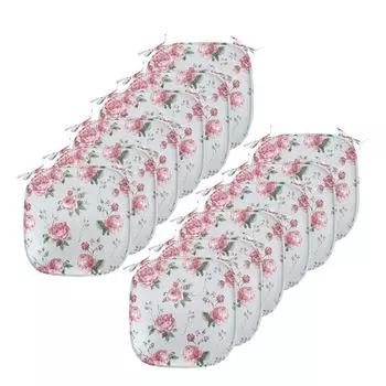 Подушки на обеденный стул ABAKUHAUS Rose, Pink Blossom English Flora, декоративная водонепроницаемая подушка с ремнями для кухонных сидений, 40 см x 40 см — упаковка из 12 шт., Резеда зеленый, белый