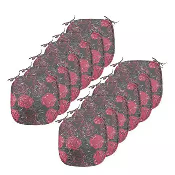 Подушки на обеденный стул ABAKUHAUS с цветочным принтом, Ombre Rose Blooom Art, декоративная водонепроницаемая подушка с ремнями для кухонных сидений, 40 см x 40 см — упаковка из 12 шт., кока-серый пурпурный