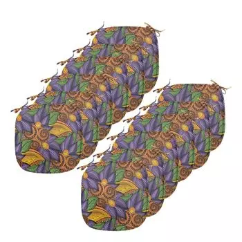 Подушки на обеденный стул ABAKUHAUS с цветочным принтом, Tropicana Vibes Botany, декоративная водонепроницаемая подушка с ремнями для кухонных сидений, 40 см x 40 см — упаковка из 12 шт., темно-фиолетовый бархатцы, коричневый