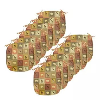 Подушки на обеденный стул ABAKUHAUS Safari, с рисунком животных, декоративная водонепроницаемая подушка с ремнями для кухонных сидений, 40 см x 40 см — упаковка из 12 шт., коричневого и черного цвета, коричневый