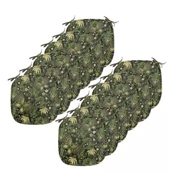 Подушки на обеденный стул ABAKUHAUS Sage, украшенные весенними бабочками, декоративная водонепроницаемая подушка с ремнями для кухонных сидений, 40 см x 40 см — упаковка из 12 шт., черный, зеленый, желтый, мультиколор