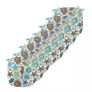 Подушки на обеденный стул ABAKUHAUS Sea Shells, абстрактная морская тема, декоративная водонепроницаемая подушка с ремнями для кухонных сидений, 40 см x 40 см — упаковка из 8 шт., морская пена коричнево-синий, коричневый