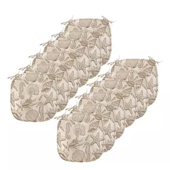 Подушки на обеденный стул ABAKUHAUS Sea Shells, винтажный океанский дизайн, декоративная водонепроницаемая подушка с ремнями для кухонных сидений, 40 см x 40 см — упаковка из 12 шт., коричнево-коричневый, серебро