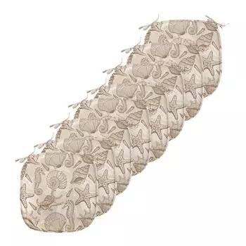 Подушки на обеденный стул ABAKUHAUS Sea Shells, винтажный океанский дизайн, декоративная водонепроницаемая подушка с ремнями для кухонных сидений, 40 см x 40 см — упаковка из 8 шт., коричнево-коричневый, серебро