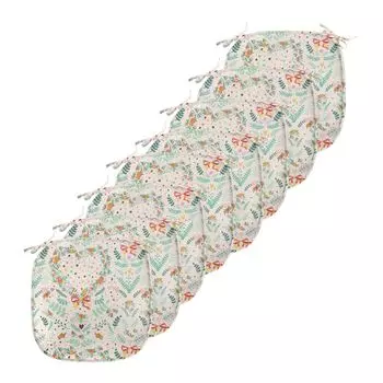 Подушки на обеденный стул ABAKUHAUS Shabby Flora, винтажные ленты в форме сердечек, декоративная водонепроницаемая подушка с ремнями для кухонных сидений, 40 см x 40 см — упаковка из 8 шт., бежевый