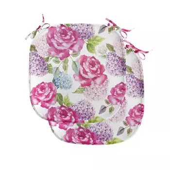 Подушки на обеденный стул ABAKUHAUS Shabby Flora, акварельные лаванды, декоративная водонепроницаемая подушка с ремнями для кухонных сидений, 40 см x 40 см — упаковка из 2 шт., светло-зеленый розовый