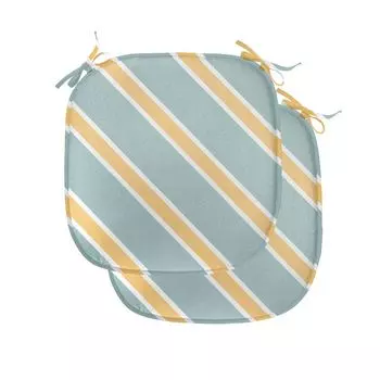 Подушки на обеденный стул ABAKUHAUS Shabby Flora, яркие тонкие полосы, декоративная водонепроницаемая подушка с ремнями для кухонных сидений, 40 см x 40 см — упаковка из 2 шт., миндально-зеленый абрикос, мультиколор