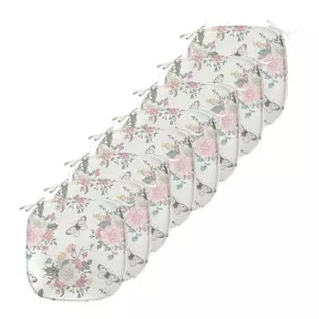 Подушки на обеденный стул ABAKUHAUS Shabby Flora, букет роз, декоративная водонепроницаемая подушка с ремнями для кухонных сидений, 40 см x 40 см — упаковка из 8 шт., бледно-розовый зеленый, белый
